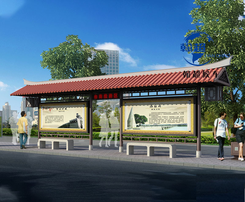 仿古公交站廊：历史名城与文化景区的地标性建筑